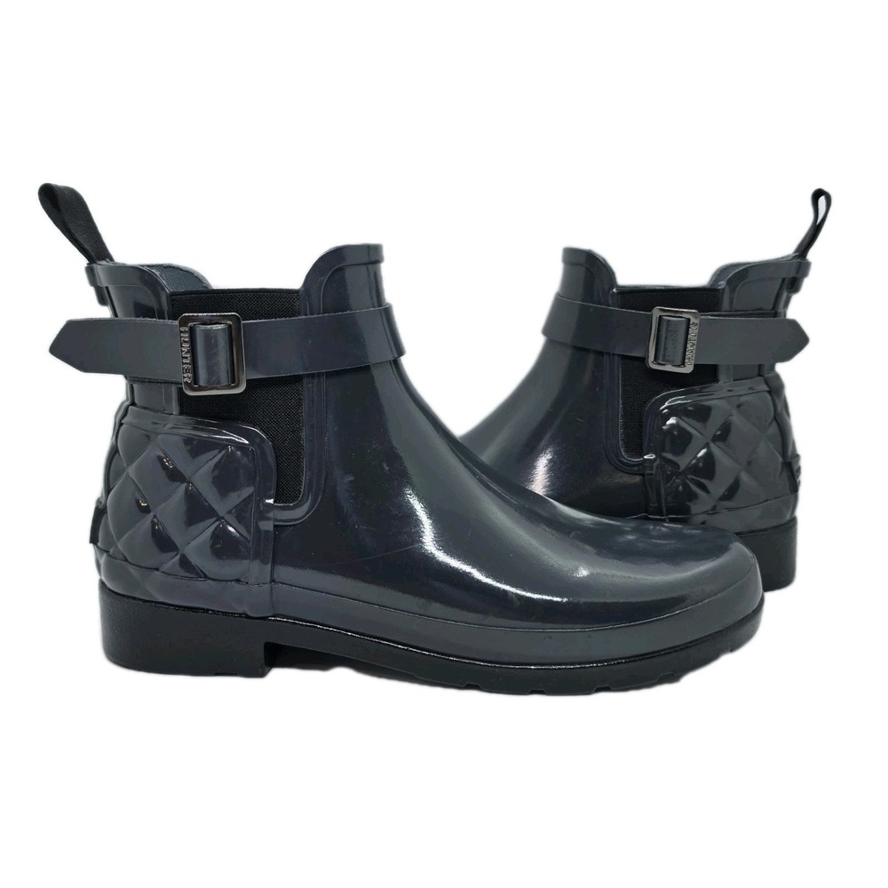 Hunter Original‎ Refined Quilted Chelsea Boots Glossy Slate Gray Women's Size 7